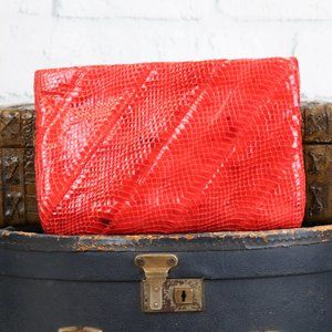 Clemente Red Snakeskin Clutch